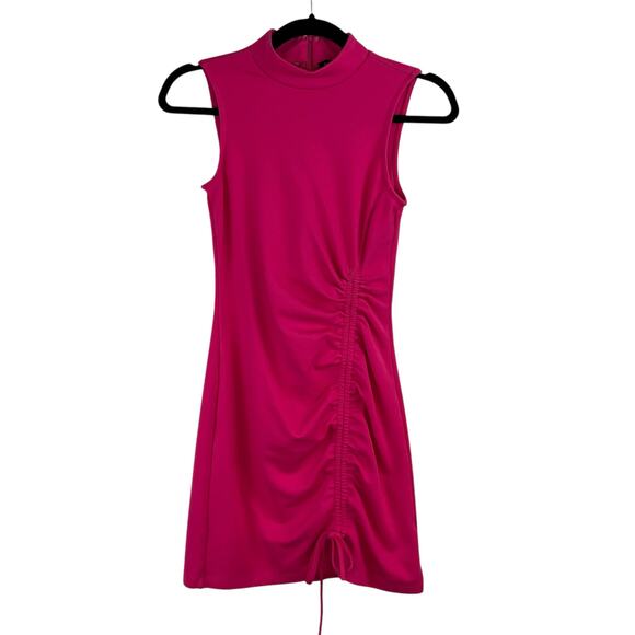 Halogen Cabernet Hot Pink Sleeveless Ruched Mock Neck Mini Dress Size XXS NWOT - Picture 2 of 12